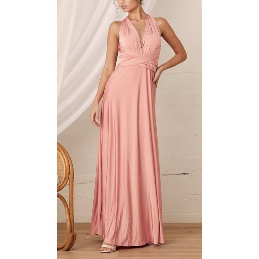 Lulus Always Stunning Blush Pink Convertible Maxi Dress Multi Way Small NWT